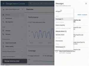 Google Search Console Messages Panel